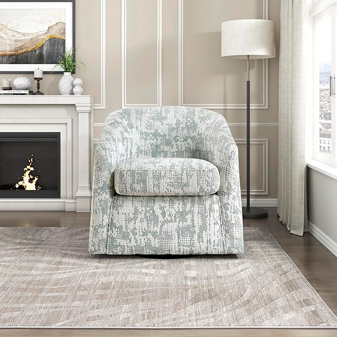 Lexicon 360 Degree Swivel Accent Chair Jacquard Fabric Arm Chair with Metal Swivel Base and Sloped Arms for Living Room/Bedroom/Office Assembled Green
