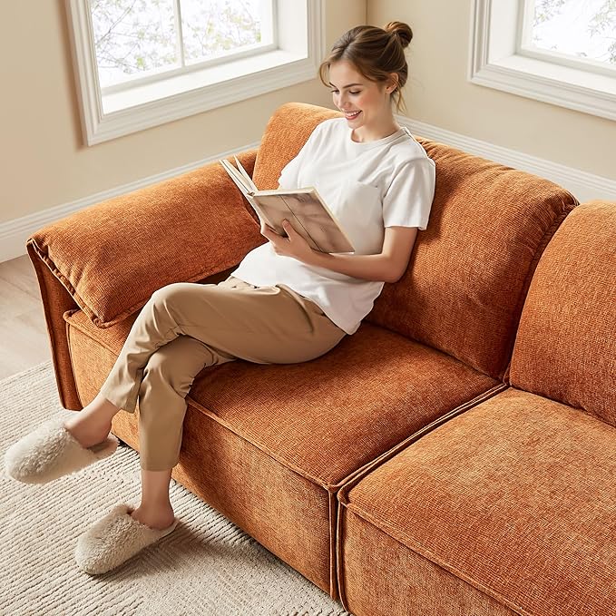 VANOMi 92.9 Sofa Couch for Living Room Modern Comfy 3-Seater Cloud Sofas Chenille Small Couches for Small Spaces Upholstered Deep Seat Couch for Bedroom Apartment (Curry)