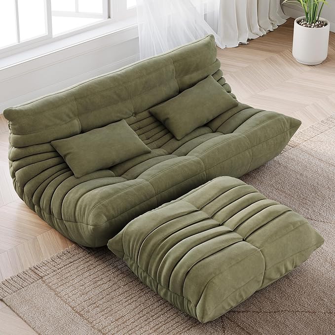 IDEALHOUSE 69 Inch Teddy SofaLoveseat Bean Bag Couch with Deep SeatUpholstered Couches for Living RoomBedroomApartment Green
