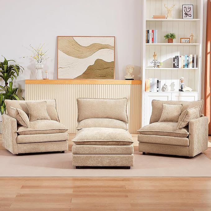 Harper &amp Bright Designs 105 W Modular L-Shaped Sectional Sofa with Removable Ottoman 3-Seater Configurable Layout Coffee
