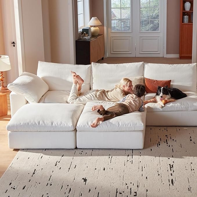 Cloud Couch Sectional 110.2'' Oversized Modular Deep Seat Sofa Comfy White Cloud Couch with Washable Cover for Living Room White 3 Seater