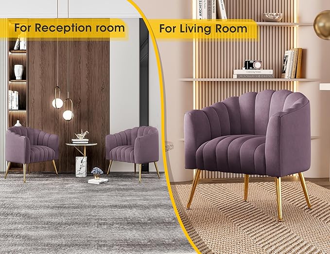 Oversized Pumpkin Couch Accent Chair Modern Comfy Velvet Upholstered Barrel Chairs Luxury Single Sofa Armchair for Living Room Waiting Room Office and Vanity (Purple)