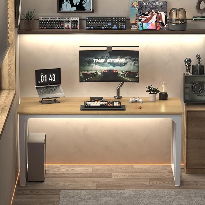 NSdirect Computer Desk 62.2×22.8 Inch Gaming Desk with Deeper &amp Thicker Desktop Office Desk Work Desk for Home Office Natural
