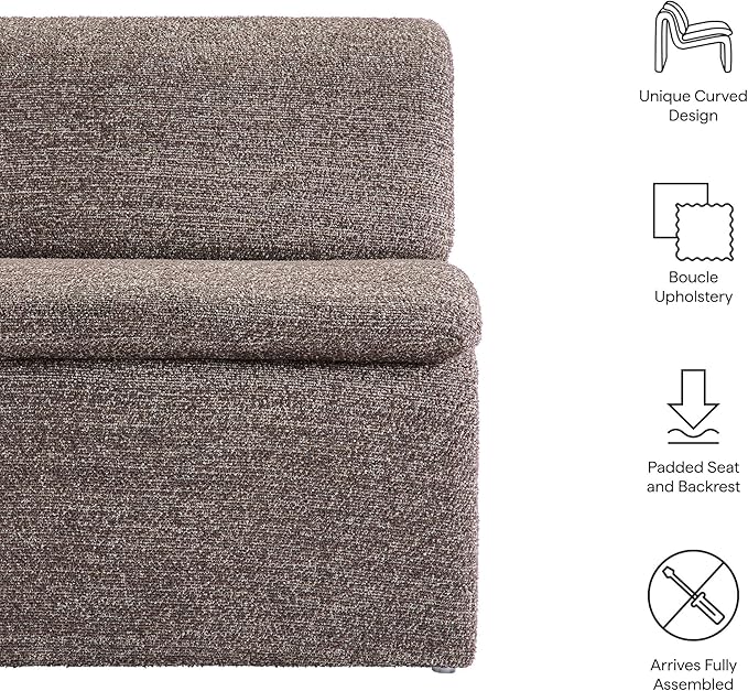 Modway Lume Curved Lounge Chair in Antique Boucle Fabric – Modern Upholstered Armless Accent Chair with Padded Cushion - Unique Slipper Chair for Bedroom or Living Room