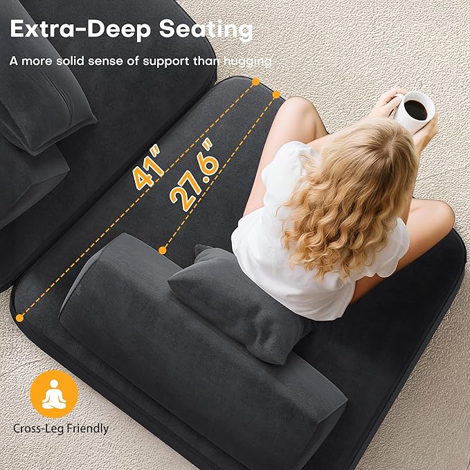 139 Modern Curved Sofa Cloud Sectional Couch with Adjustable Backrest Oversized Deep Seat Compressed Couch for Living Room Apartment No Assembly Required Chenille Fabric (Dark Grey)