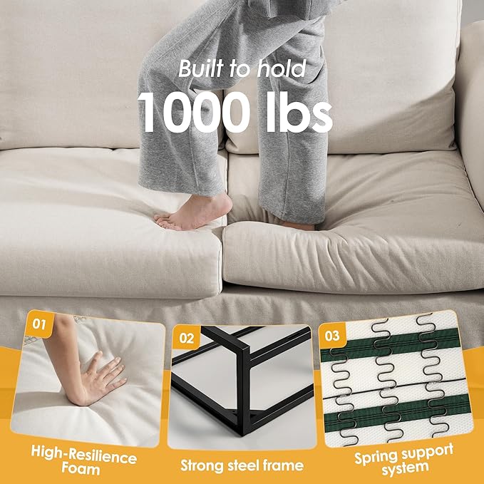 89 3 Seater Sofa for Living Room Deep Seated Comfy Couch High Back Suppor Removable Washable Couches Modern Farmhouse Rolled-Arm Sofas - Grey