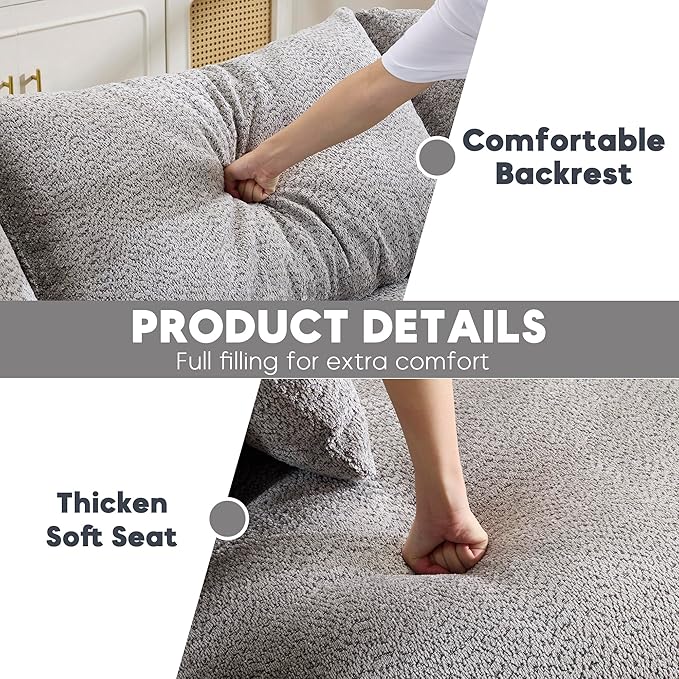124.5 Oversized Curved Boneless Couches for Living Room Chenille Sectional Sofa with 7 Pillows L-Shape Boneless Couch with Deep Seat High-Density Memory Foam No Assembly Required (Grey)