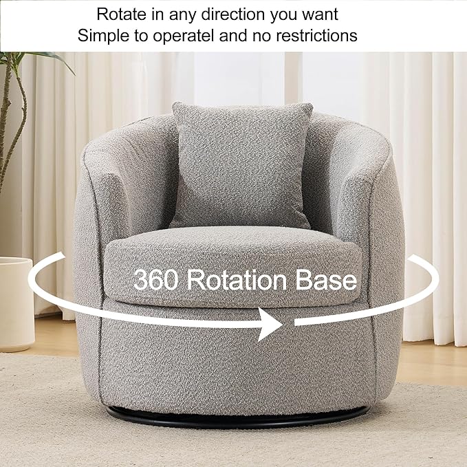 Swivel Barrel Chairs 32 Inches Wide No Assembly Round Upholstered Armchairs Accent Chairs Single Sofa Chair for Living Room (Grey Set of 1)
