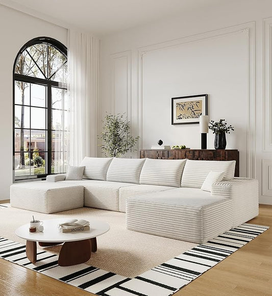 136 Sectional Couches for Living Room Cloud Couch Sofa with L-Shape Upholstered Boneless Couchs Modern Modular Sectional Couch with Chaise (White 136 Right Facing Chaise+3Seaters+Ottoman)