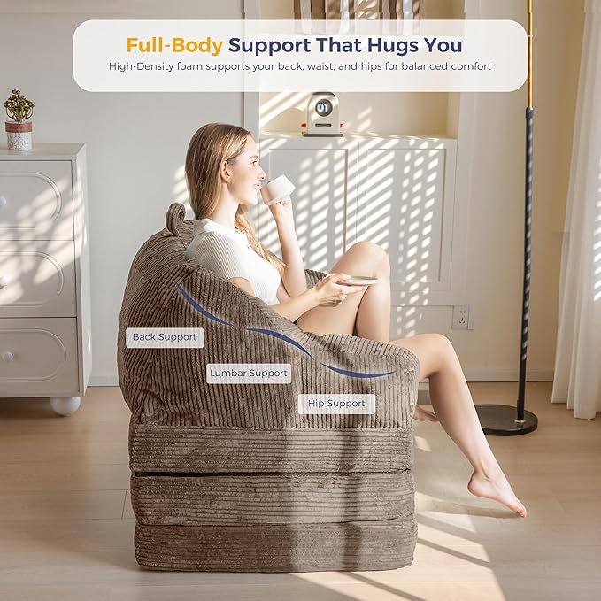MAXYOYO Folding Sofa Bed with Backrest Boneless Fold Out Couch Bed with Handle 2 in 1 Convertible Bean Bag Chair to Floor Sofa Lounger Comfy Folding Couch for Bedroom &amp Living Room Brown