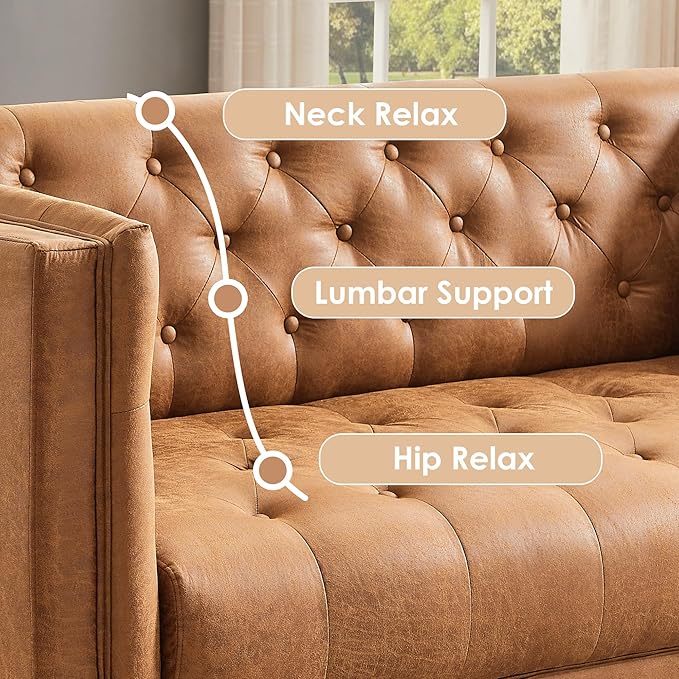 HIFIT 2 Piece Sofa Set for Living Room Modern Sofas Couches with 2 Pillows Button Tufted Couch with Extra Deep Seats 3 Seat Sofa for Apartment Lounge Brown