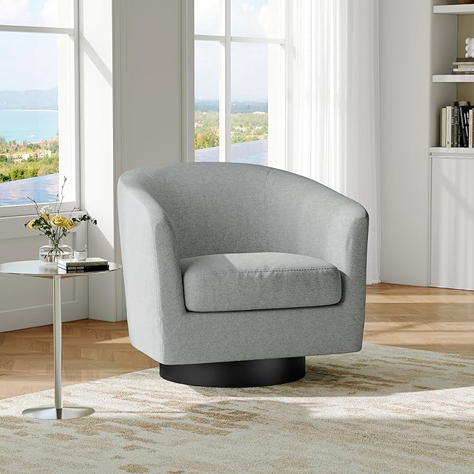 Swivel Barrel Accent Chair Modern Round Chenille Fabric Arm Chair for Living Room Bedroom Comfy Club Reading Chairs for Adults（Chenille Fabric Light Grey Set of 1