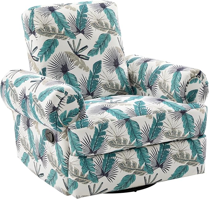 Christopher Knight Home Besty Chenille Upholstered Swivel Recliner Chair Wooden Swivel Accent Chair with Adjustable Backrest Super Comfort Rocker Recliner Sofa for Living Room/Bedroom Green+White
