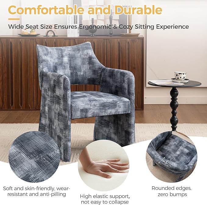 Mid-Century Chenille Accent Chair Geometric Open-Back Upholstered Armchair with Non-Slip Frame Cozy Reading Chair for Home &amp Office (Gray Black)