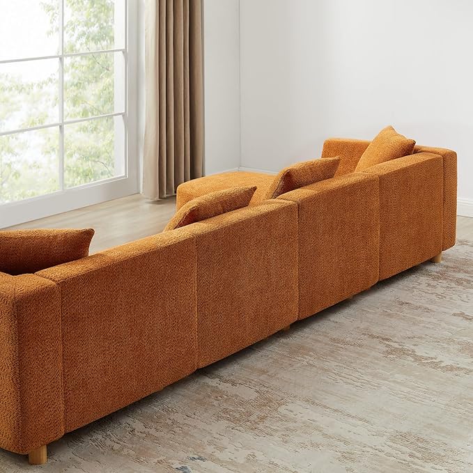VANOMi 113 Sectional Sofa with 4 Pillows U-Shaped 4-Seater Comfy Boucle Cloud Couch Modern Double Chaises Lounge Sofas for Living Room Office Apartment (Curry-U)