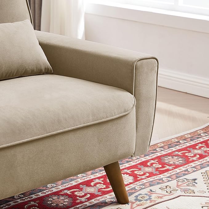 48.8 Small Loveseat Sofa Mid Century Modern Love Seat Couch with Back Cushions and Plastic Legs 2 Seater Couches for Living Room Bedroom Small Spaces Beige