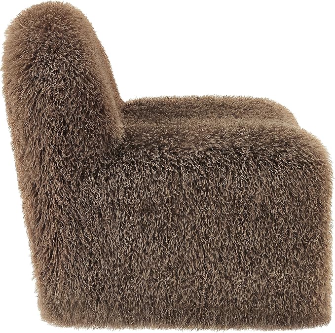 Modway Mina Faux Fur Accent Chair in Brown -Furry Slipper Lounge Chair for Bedroom Or Living Room