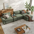 LINSY HOME Modular Sectional Sofa for Living Room Corduroy Cloud Couch with Storage Console USB Charging Cup Holders Comfy Modern Modular Cloud Couches with Movable Ottoman (Green)