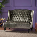 Modern Tufted Velvet Wingback Loveseat Tufted Velvet 2 Seat Couch Sofas with High Back Thick Padded Cushioned Seats for Living Room Victorian Style Grey