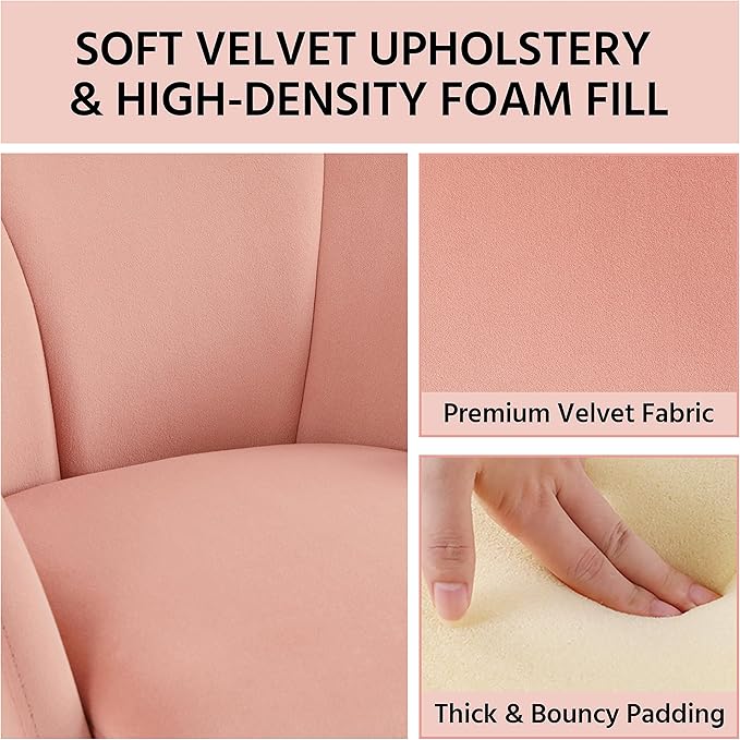Yaheetech Velvet Living Room Chair Flower Shaped Armchair with Golden Legs Upholstered Side Chair for Vanity Room Living Room Kitchen Set of 2 Pink