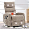 cinkehome Swivel Rocker Recliner Chair Upholstered Nursery Glider Recliner Chair with Heated Massage High Back Side Pocket (Khaki Chenille Fabric)