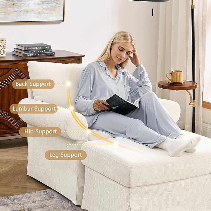 35.82 Accent Chair with Ottoman SetUpholstered Living Room Chairs for Reading Chair with Chaise Lounge Chairs Indoor Comfortable Armchair for Bedroom (Beige 35.82)
