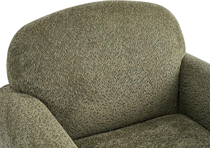 Christopher Knight Home Peysz Modern Accent Chair Boucle Upholstered Armchair with Rounded Wooden Legs Comfortable Single Sofa Soft Cushion Seating Lounge Chair Indoor Olive Green