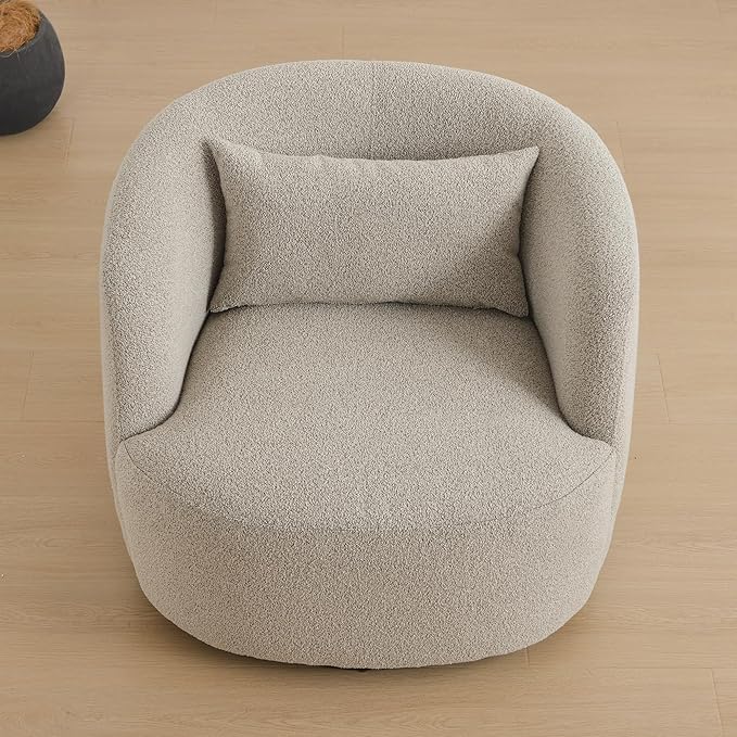 KINWELL 34 Wide 2 Boucle Swivel Barrel Chairs and 2 Ottomans Set Fully Assembled Sherpa Accent Chairs and Footrest Set Modern Comfy Armchairs and Footstool for Living Room and Bedroom Taupe