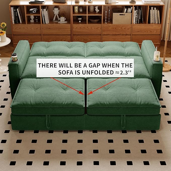Queen Sofa BedConvertible Loveseat Sleeper SofasCouch with Pull Out BedPullout Couch Bed for Small SpaceQueen Sleeper Sofa Couches for Living RoomApartment &amp Guest Room Green | USB Port Cup