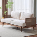 Merax 72 Spacious 2-Seater Sofa Couch with Armrests Cane Rattan Wooden Frame Loveseat Sofa for Living Rooms Bedrooms Apartment Office (Walnut+Beige)