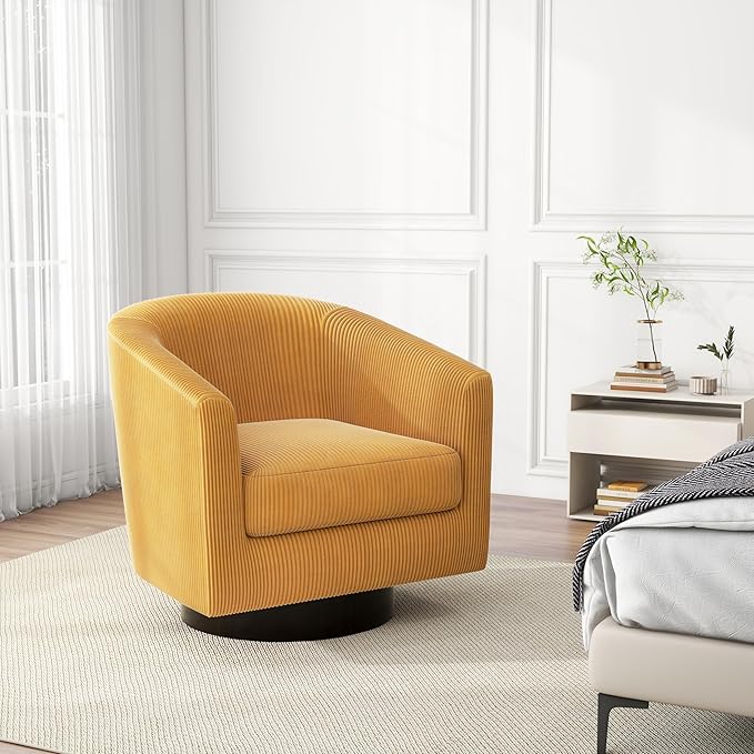 Swivel Barrel Accent Chair Modern Round Corduroy Fabric Arm Chair for Living Room Bedroom Comfy Club Reading Chairs for Adults (Corduroy Orange Set of 4)
