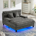 Modern Oversized Chenille Chaise Lounge Chair 57.1 Sofa Bed with Adjustable Backrest and LED Light Strip for Living Room Office (Grey/57.1)
