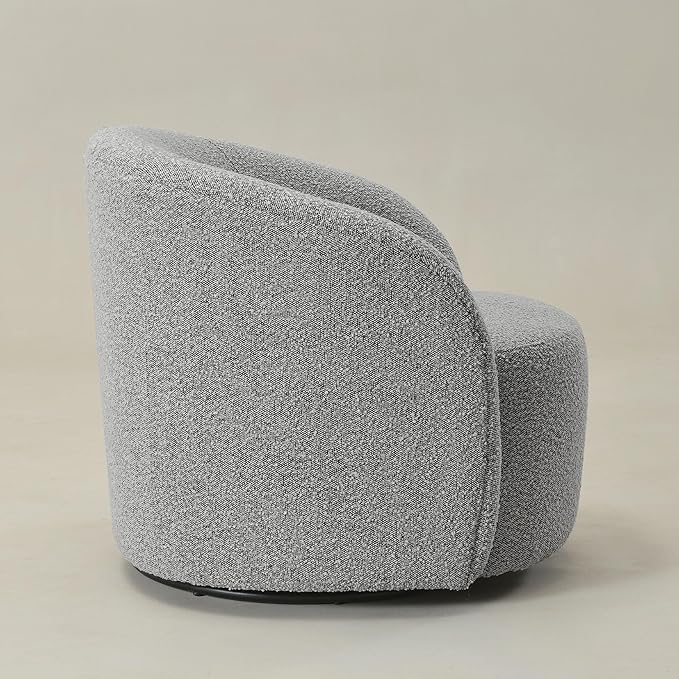 KINWELL 34 Boucle Swivel Barrel Chair with 18 Round Ottoman Set Fully Assembled Set of Sherpa Accent Chair and Footrest Modern Comfy Armchair and Footstool for Living Room and Bedroom Black White