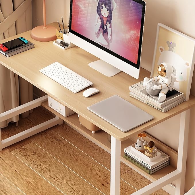 39.4 inch Computer Desk Desktop House Simple Desk Bedroom Desk Desk Student Home Study Desk Home Office Computer Desk with Bookshelf Wood Computer Desk with Storage Shelves Modern Laptop Table