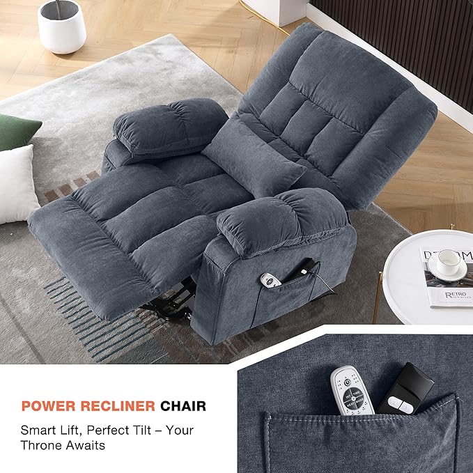Power Lift Recliner Chair for Elderly with Vibration Massage and Lumbar Heating Electric Lift Recliner Single Sofa with Side Pocket and USB Charge Port for Living Room