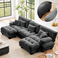 KEIKI 133 Sectional Sofa with Removable Ottomans Gray 5 Seat U Shaped Sleeper Cloud Couch Set Comfy Chenille Upholstered Modular SofaBed for Apartment Living Room Throw Pillows Dark Grey
