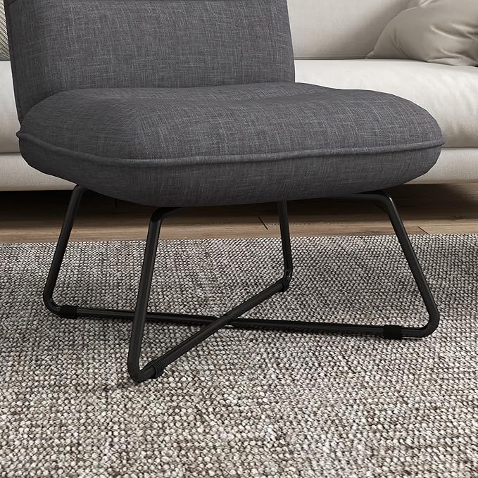 Armless Accent Chair Upholstered Slipper Chair for Living Room with Crossed Steel Legs Dark Gray