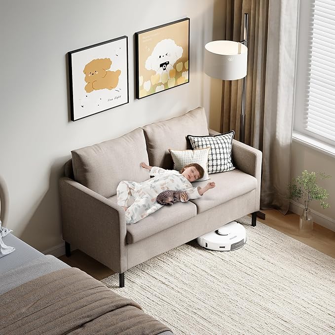 TYBOATLE Modern Small Loveseat Sofa Couch for Living Room 51 Inch Upholstered 2-Seater Love Seats w/Iron Legs for Compact Small Space Apartment Bedroom Dorm Office (Beige)