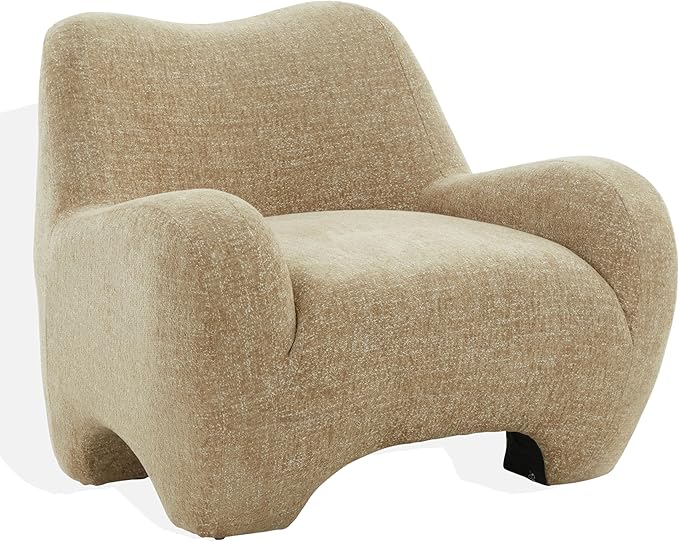 SAFAVIEH Couture Collection – Randal Light Brown Chenille Accent Chair Fully Assembled Upholstered Lounge Seating with Curved Arms (SFV4878C)