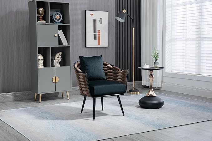 Velvet Accent Chair Modern Upholstered Armchair Tufted Chair with Metal Frame Single Leisure Chairs for Living Room Bedroom Office Balcony