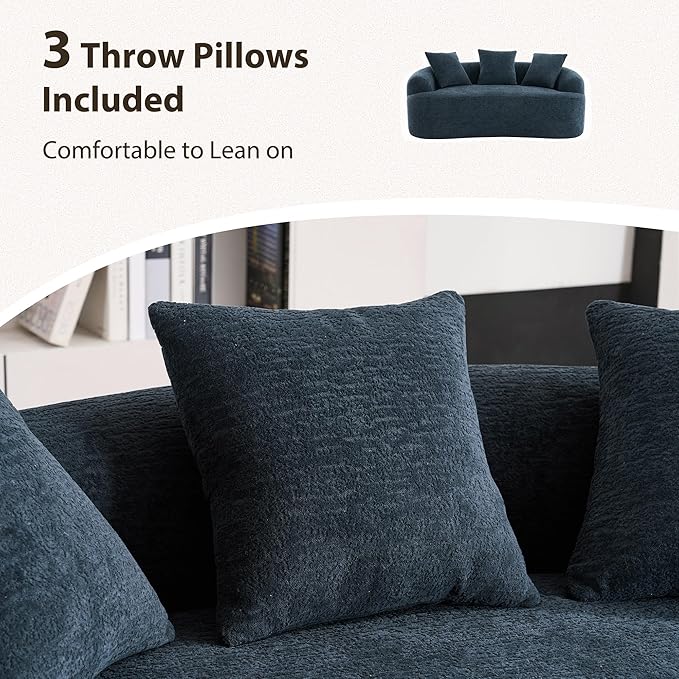 DEINPPA 65'' Modern Small Loveseat Sofa Chenille Upholstered Couch Space-Saving Design Plush Comfort Sofa with 3 Pillows No Assembly Needed for Small Spaces Living Room ApartmentBlue | Lasting S