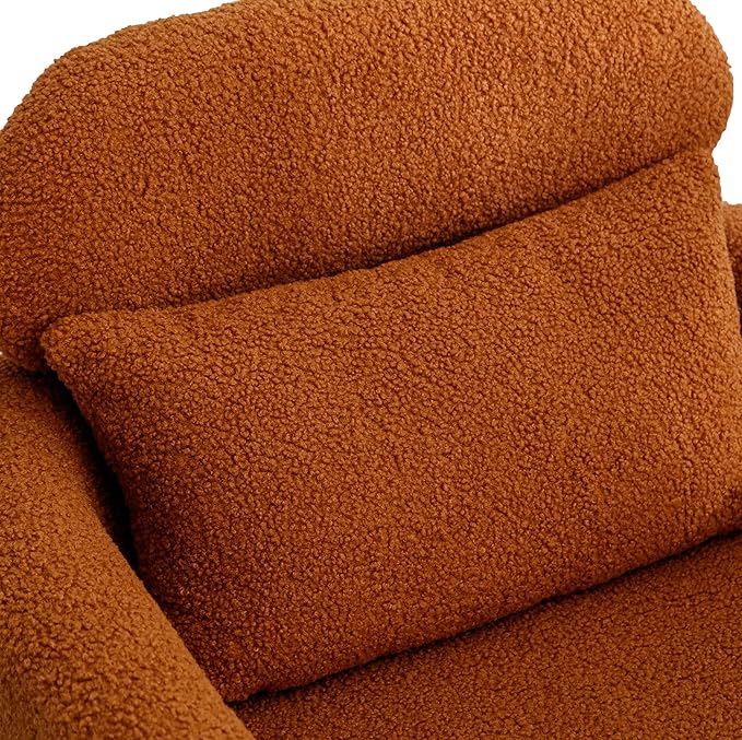 29.5 W Modern Boucle Accent Chair Armchair Upholstered Reading Chair Single Sofa Leisure Club Chair with Gold Metal Leg and Throw Pillow for Living Room Bedroom Dorm Room Office Caramel Boucle