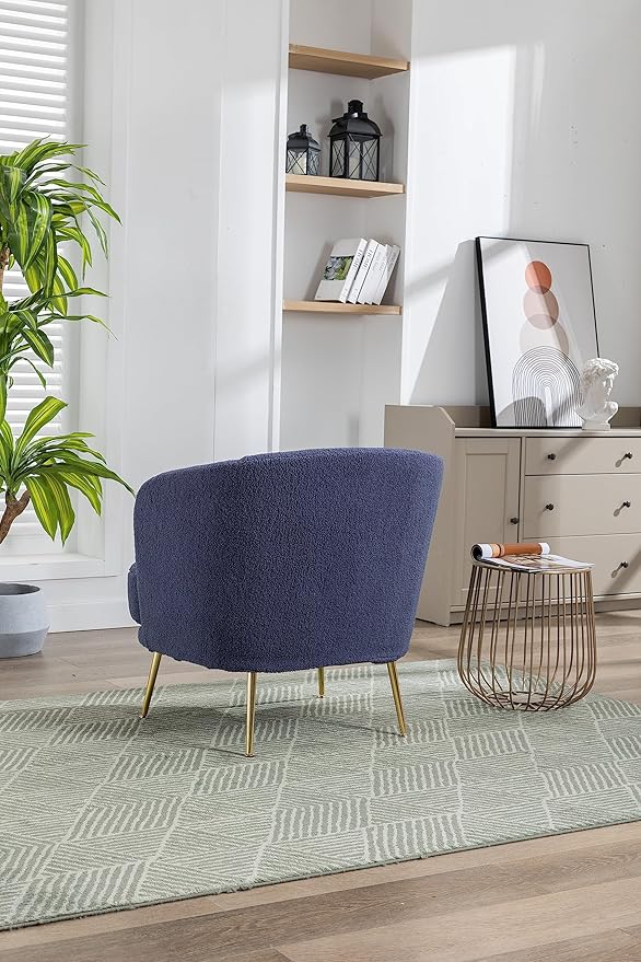 30.32 W Accent Chair Upholstered Curved Backrest Reading Chair Single Sofa Leisure Club Chair with Golden Adjustable Legs for Living Room Bedroom Dorm Room (Navy Boucle)