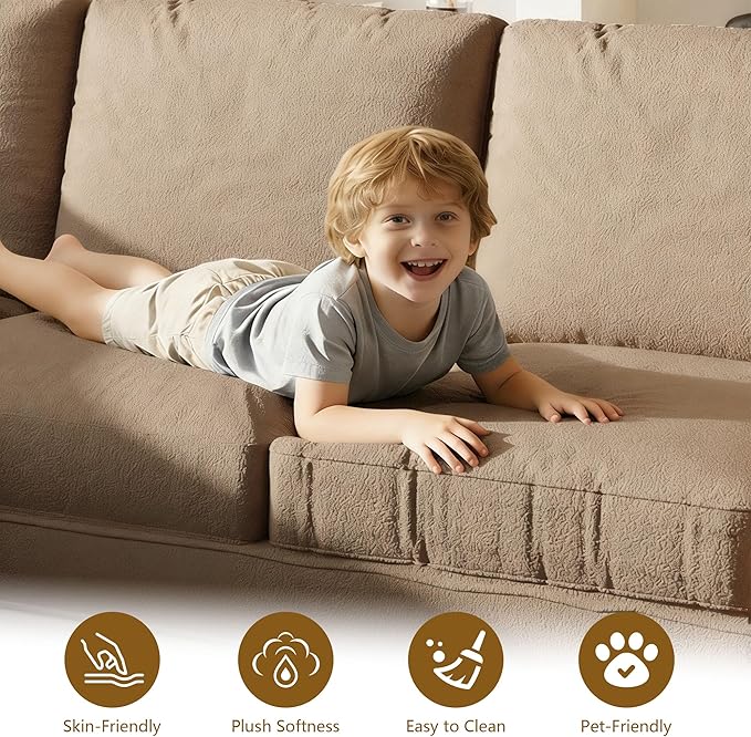 GNIXUU 85.1 L Shaped Couch with Pull Out Bed Convertible Sectional Sleeper Sofa with USB Port &amp Side Pockets 5 Seat Oversized Modular Teddy Cloud Couches for Living Room Apartment Brown