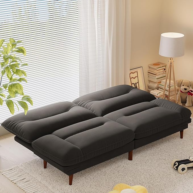 Homall Futon Sofa Bed Modern Loveseat Futon Couch with Adjustable Backrest and Armrests Sleeper Sofa Bed with Wood Frame for Living Room Office Apartment (Fabric Black)