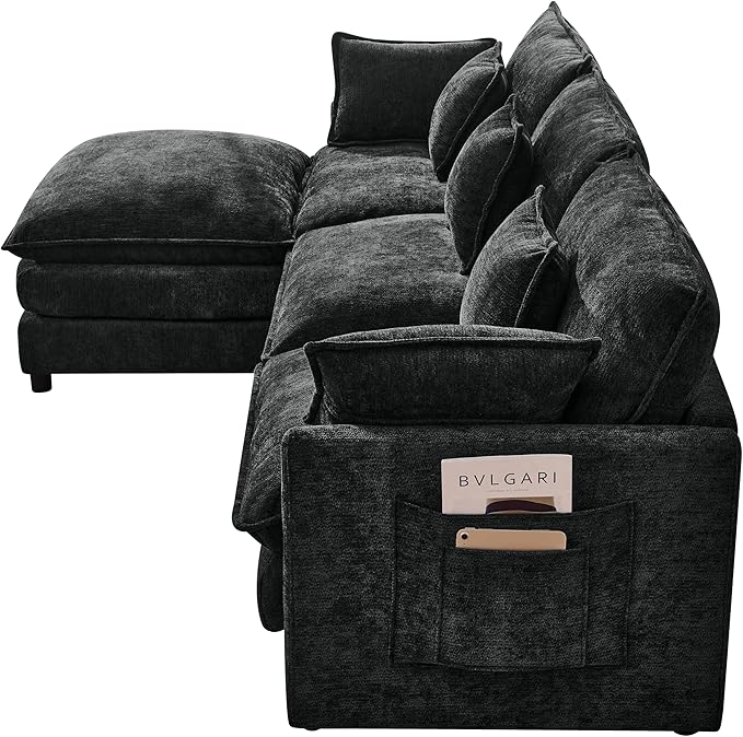 KEIKI 101.9 Modular Sectional Sofa with Movable Ottoman 3 Seat Modern Sofa Set L-Shape Sectional Couches for Living Room Apartment Black