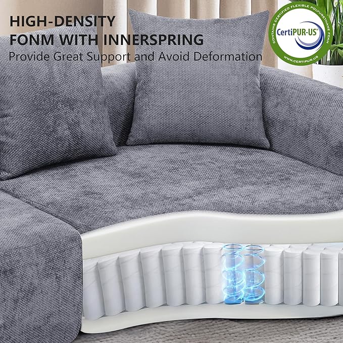 L Shaped Single Sofa Modern Comfy Chenille Fabric Loveseat Couch No Assembly Required Small Couch with Deep Seat 2 Pillows for Living Room Apartment Bedroom
