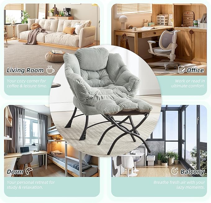 QQU Lazy Lounge Chair with Ottoman Plush Reading Armchair with Footrest &amp Side Pocket Indoor Accent Chair and Ottoman Set for Living Rooms Bedrooms Small Spaces Dorms Apartments Light Green