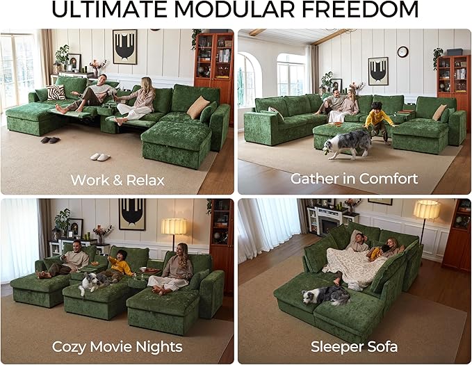 Single Seat Module for Olar Oversized Modular Sectional Sofa Extra Deep and Wide Cloud Chair Cushion Covers Removable Freely Combined with Other Modules by U-connectors Chenille Green