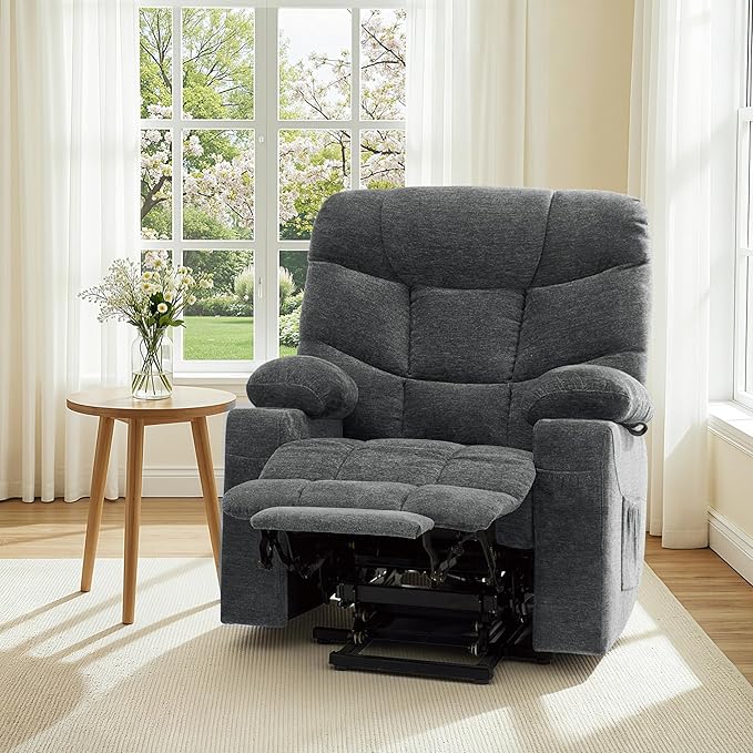 MCombo Oversized Power Lift Recliner Chair with Extended Footrest Extra Wide for Big and Tall Elderly People Fabric R7289 (Dark Gray Medium-Oversize)